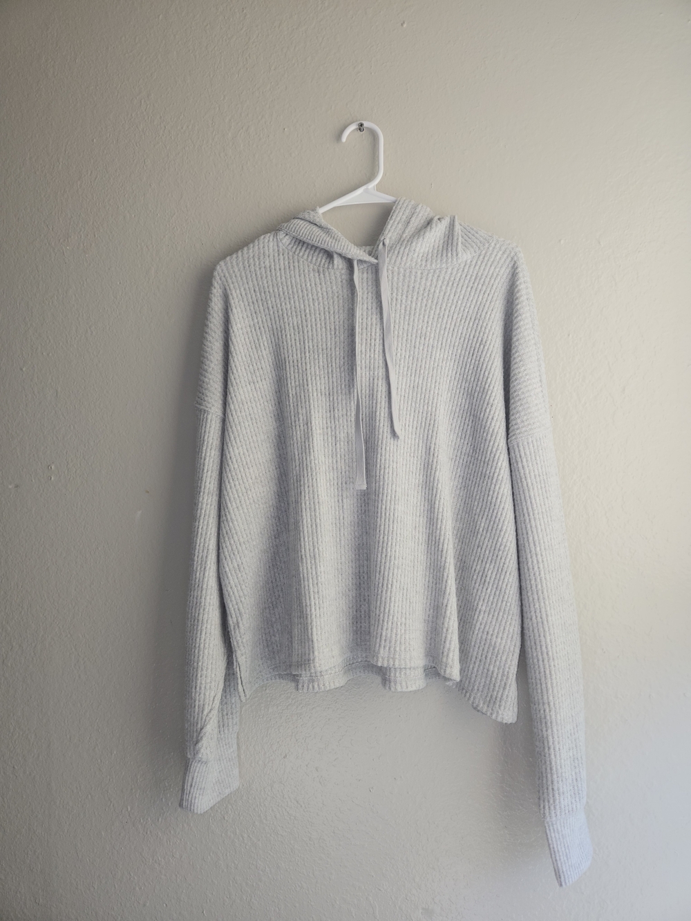 NWT Lucky Brand Cloud Soft Waffle Knit Hoodie Gray Relaxed Boxy Pullover Size XL